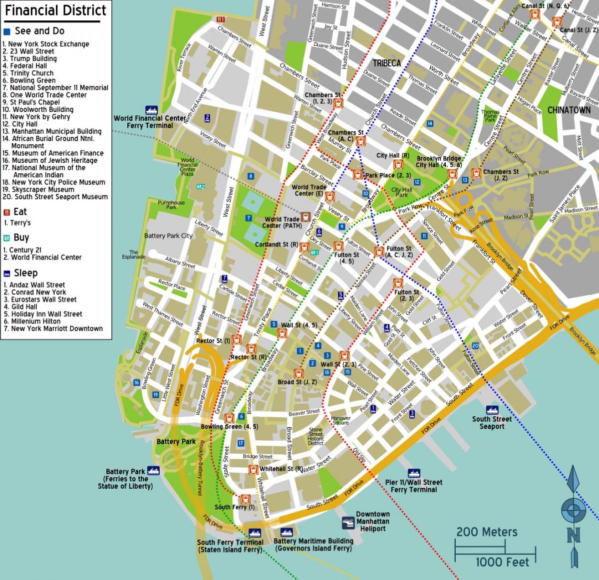 kaart van die middestad van Manhattan ny