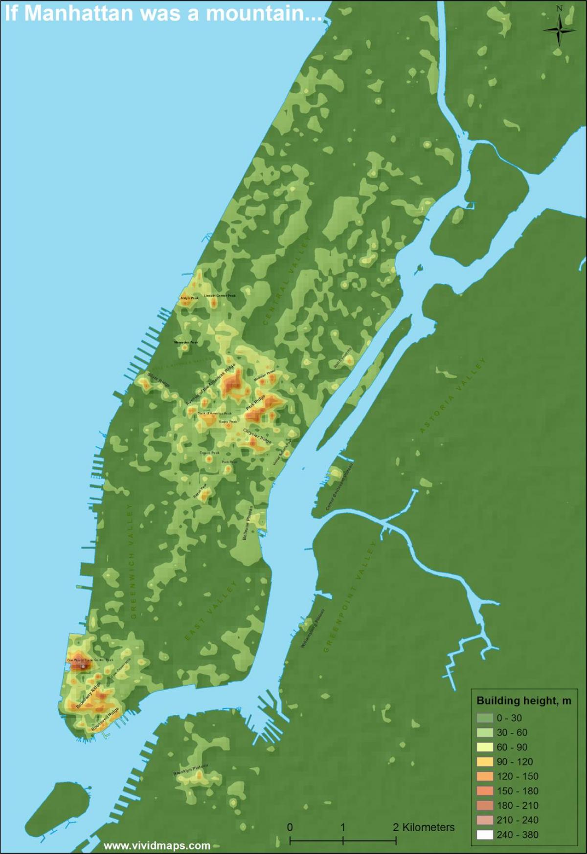 kaart van Manhattan topografiese
