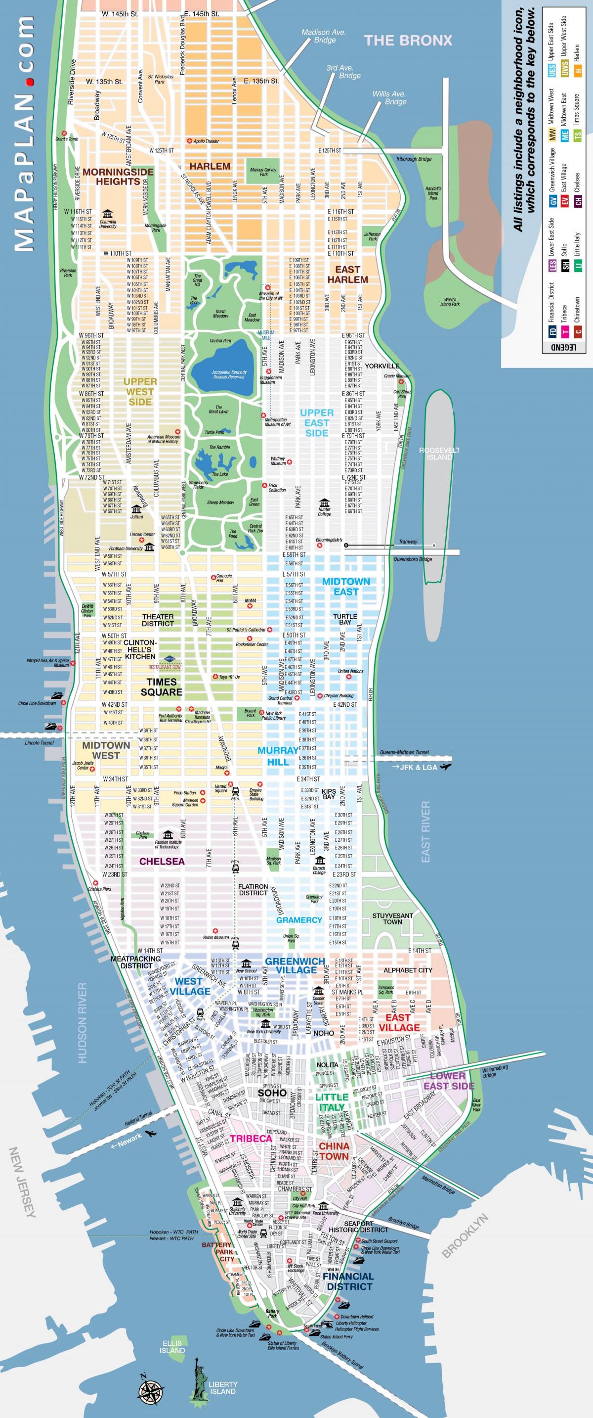 gratis drukbare kaart van die NYC Manhattan