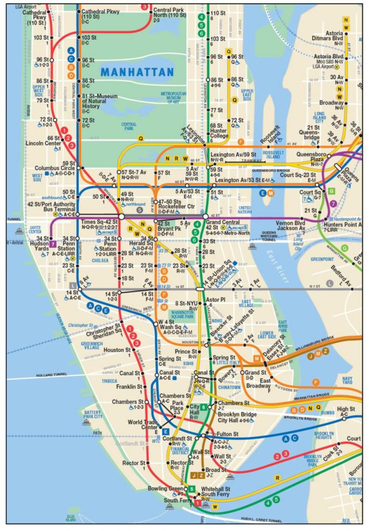 kaart van laer Manhattan metro