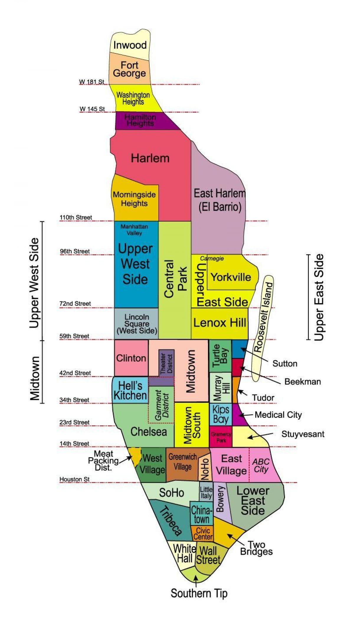 kaart van Manhattan boroughs