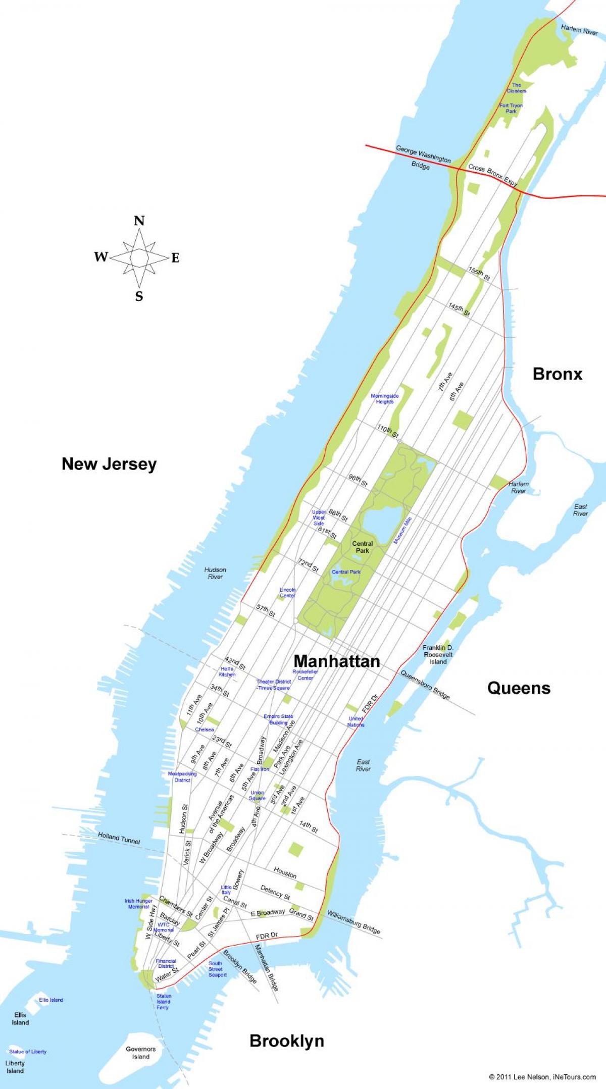 kaart van Manhattan eiland New York