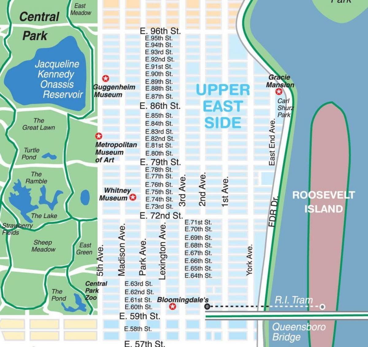 kaart van upper east side van Manhattan
