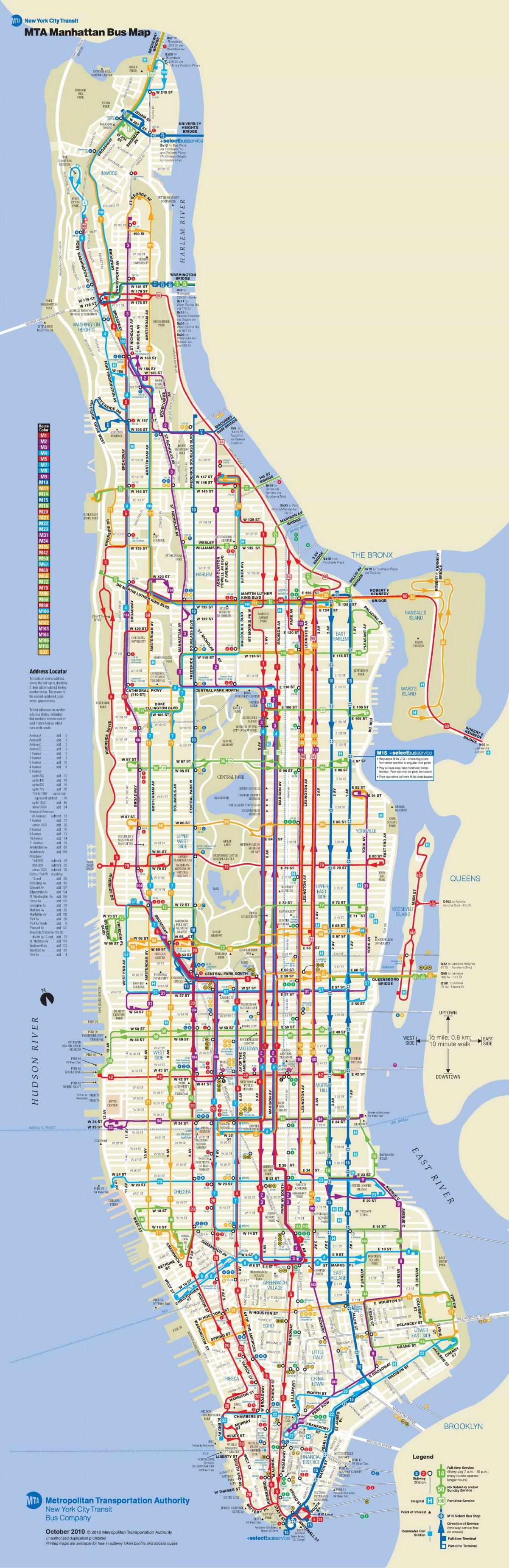Manhattan bus kaart met stop