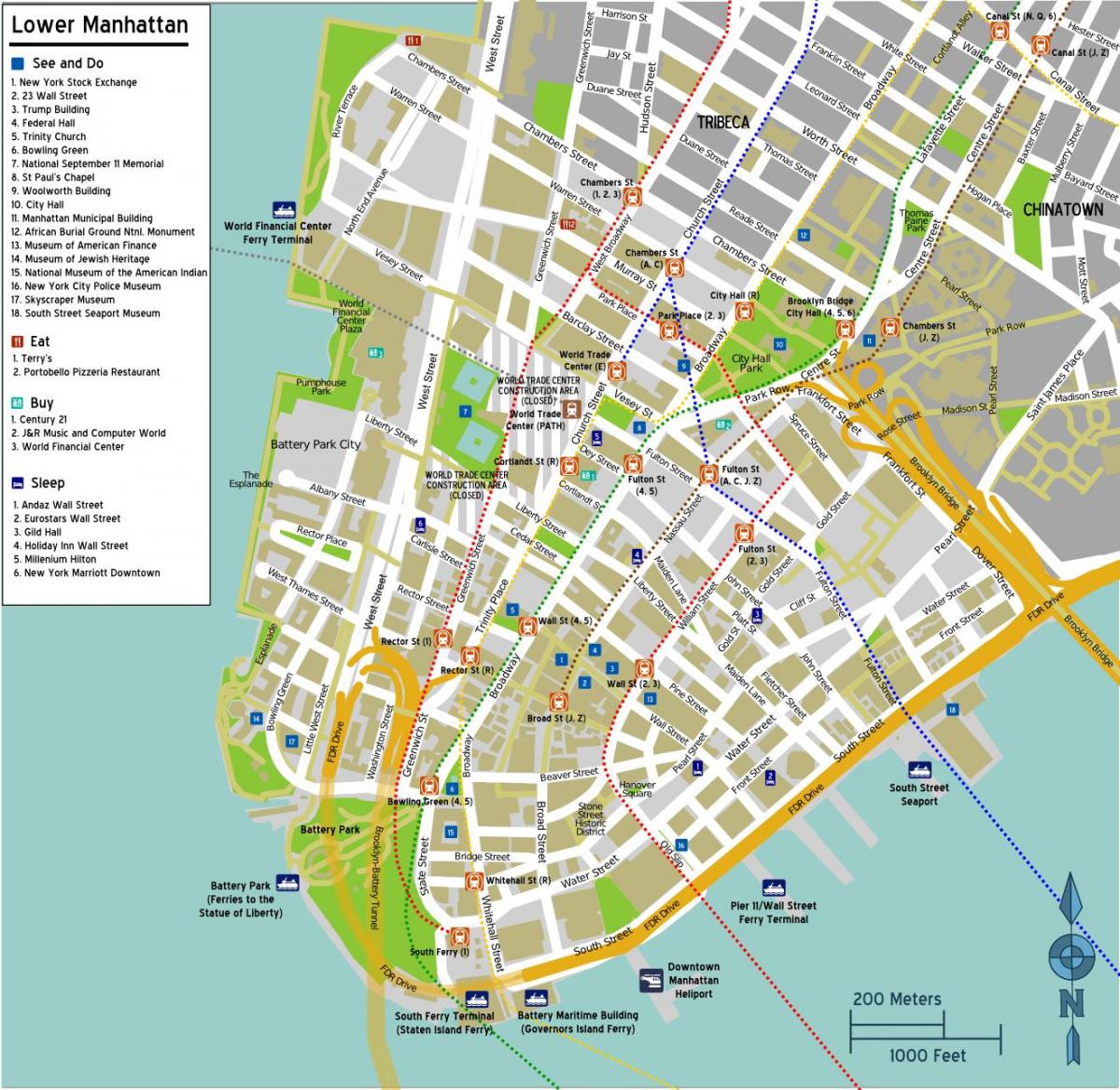 kaart van laer Manhattan met straat name
