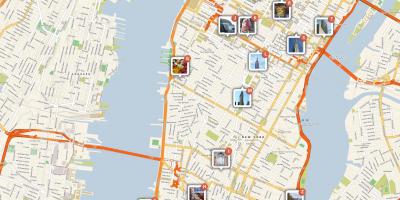Kaart van Manhattan wat toerisme-aantreklikhede